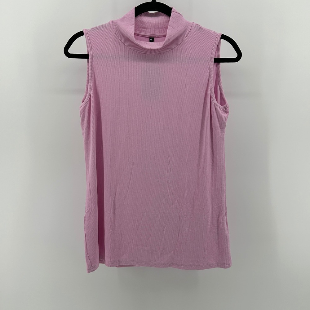 Shetells Pink Ribbed‎ Mock Neck Sleeveless Top XL NWT Layering Barbie Minimalist